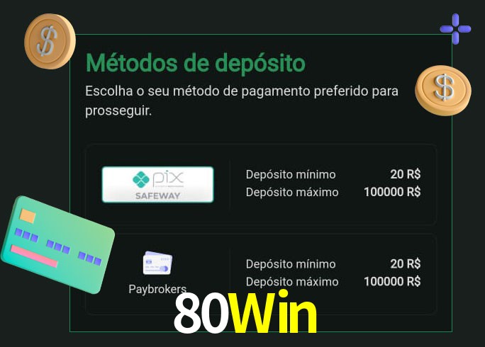 O cassino 80Win oferece uma grande variedade de métodos de pagamento